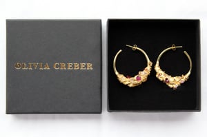 Image of Raw Ruby + Yellow Gold Vermeil Encrusted Hoops 
