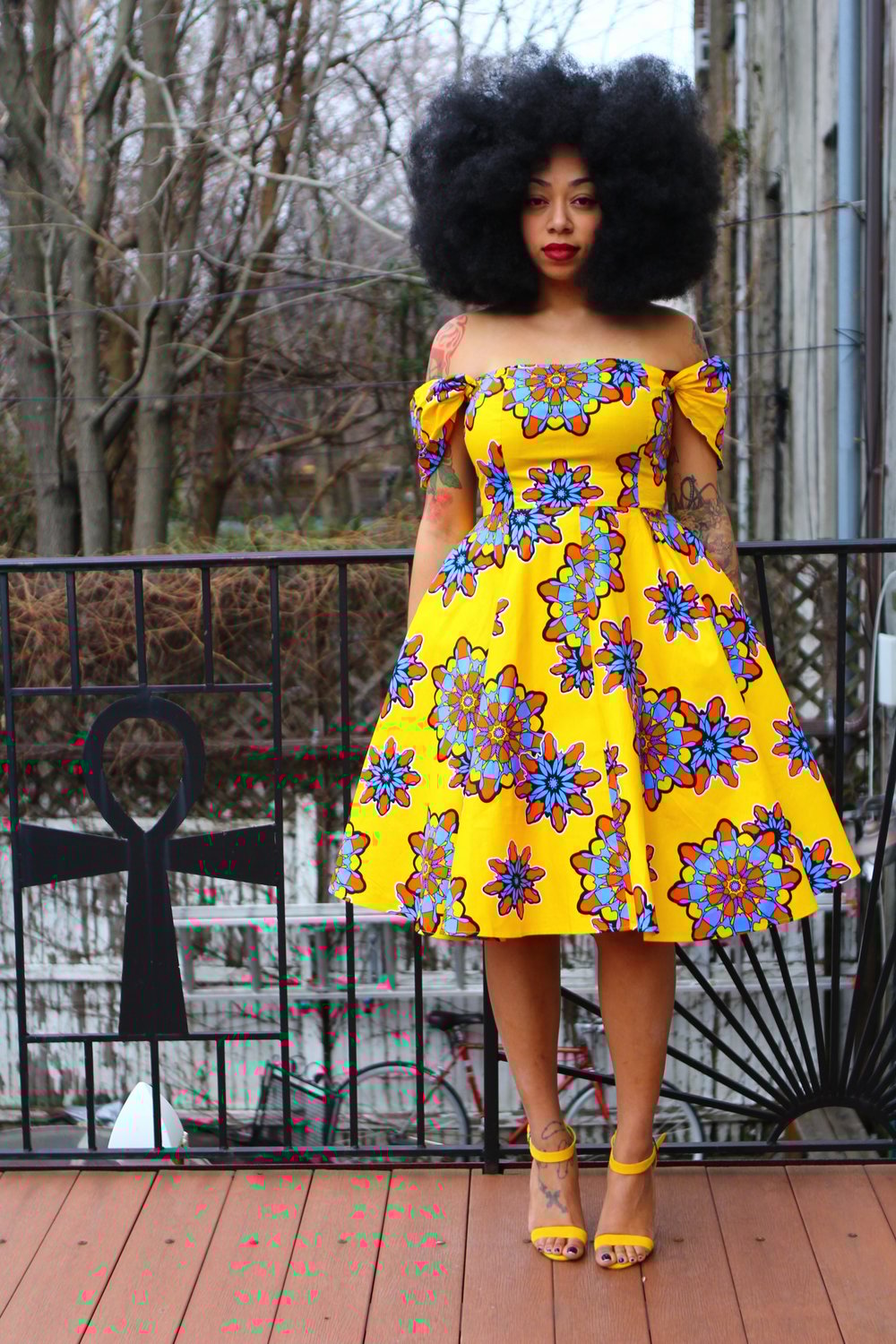 Tribal Groove by Stellah's Groove â ADE - African Print Yellow Flower Dress SM-XXL