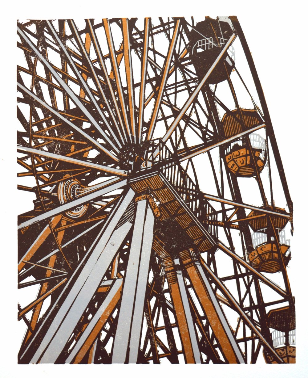 Big Wheel - linocut print