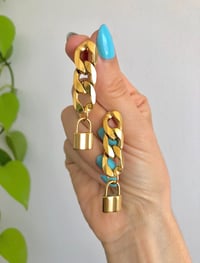 Image 2 of THICK CHAIN PADLOCK DROP EARRINGS 