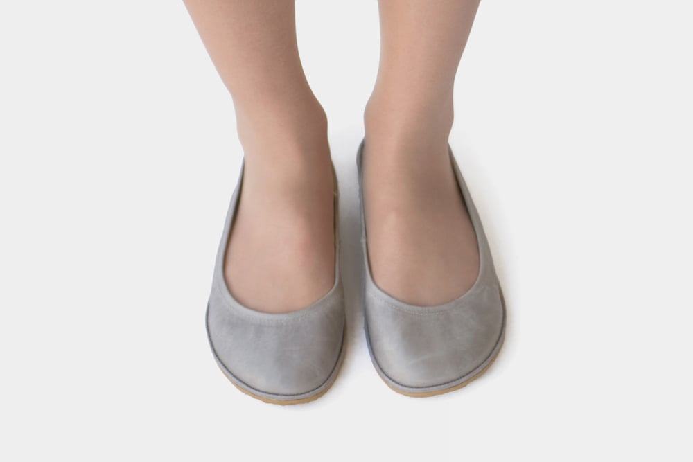 The Drifter Leather handmade shoes — Veg-Tanned Eko ballet flats in Grey