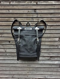 Image 5 of Waxed canvas backpack with roll up top and leather shoulder straps COLLECTION UNISEX