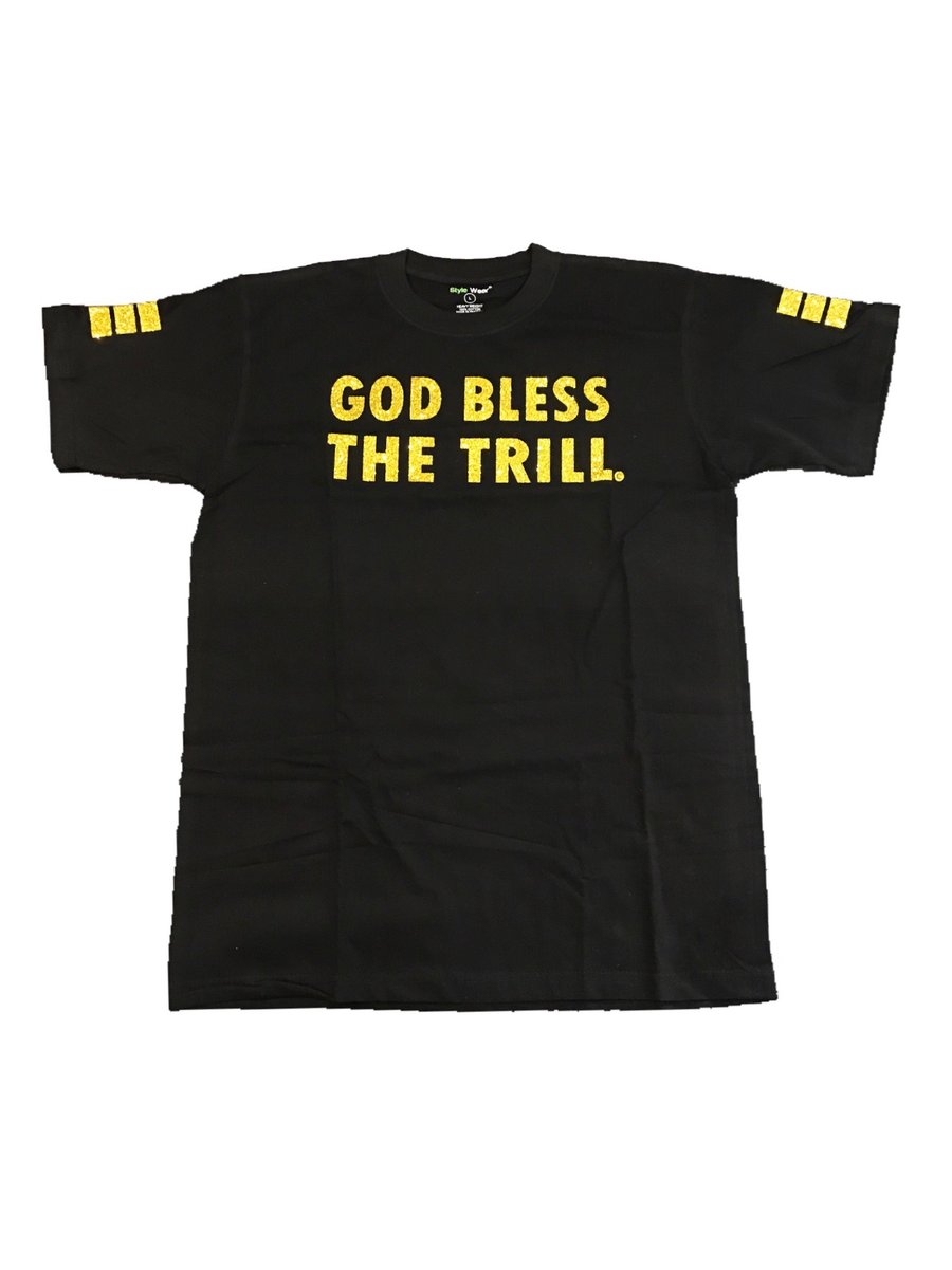 Image of #GODBLESSTHETRILL (Black with glitter gold letters)