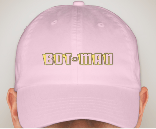 Image of Bot-Man logo Hats White/Maroon/Light Pink
