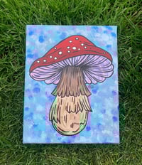 Colorful mushroom 10”x8” acrylic painting 