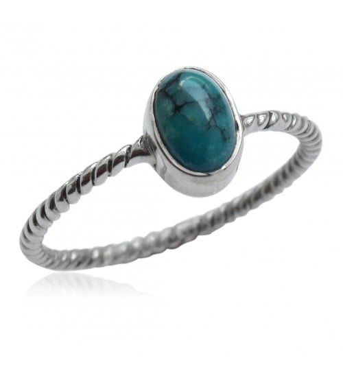 Image of Dainty Sliver and Turquoise Twisted Ring