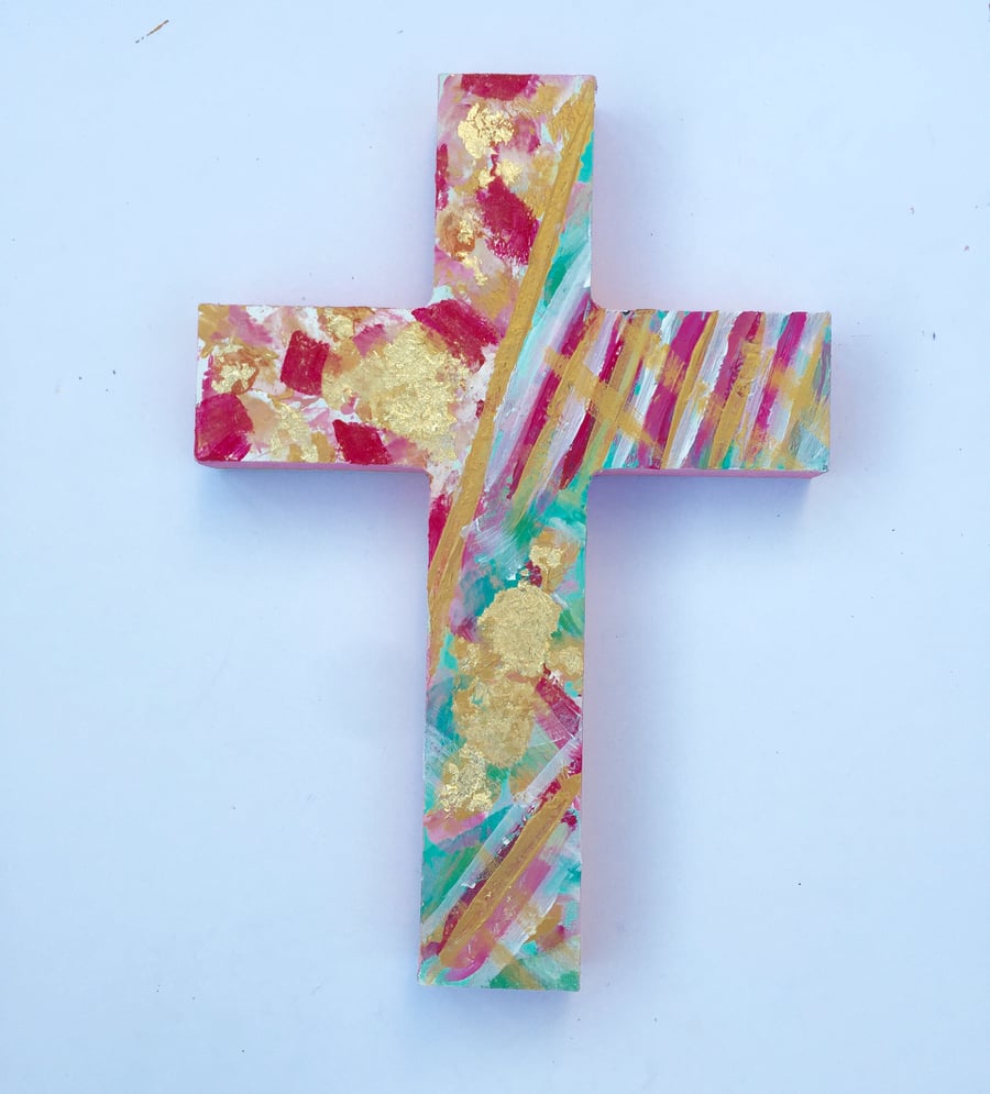 Image of Pink, Teal & Gold Cross