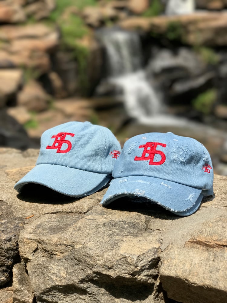 Image of BTD Dad Hat Jean/Red Logo