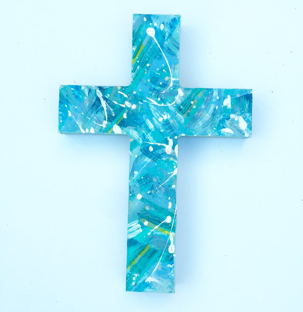 Image of White and Blues Splatter Cross