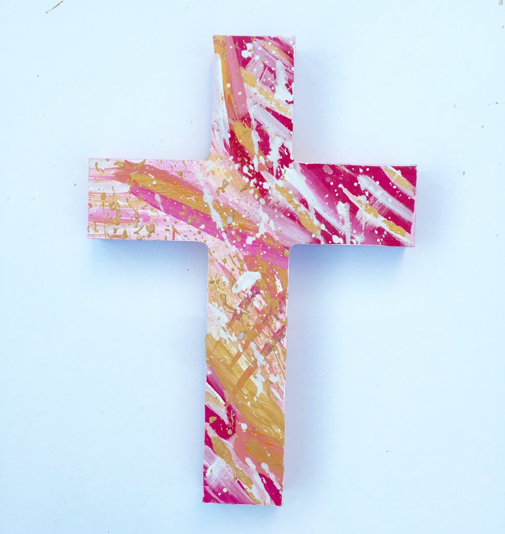 Image of Pink & Gold Stripe Cross