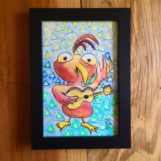 Image of "Rocker Bird #3" original watercolor painting by Dan P.
