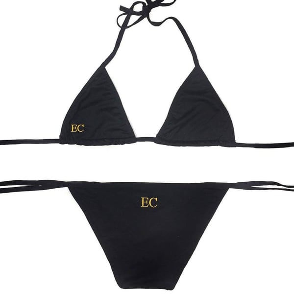 Image of Full Black Bikini With Embroidery on Top and Bottoms