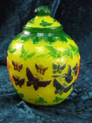 Image of VINTAGE CHINESE YELLOW PEKING JAR: GREEN & RED BUTTERFLY OVERLAY