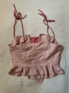 70s striped button up peplum top w shoulder ties