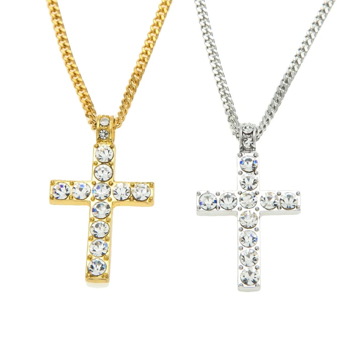 Image of 18k Gold & Silver Iced-Out Cross Chain
