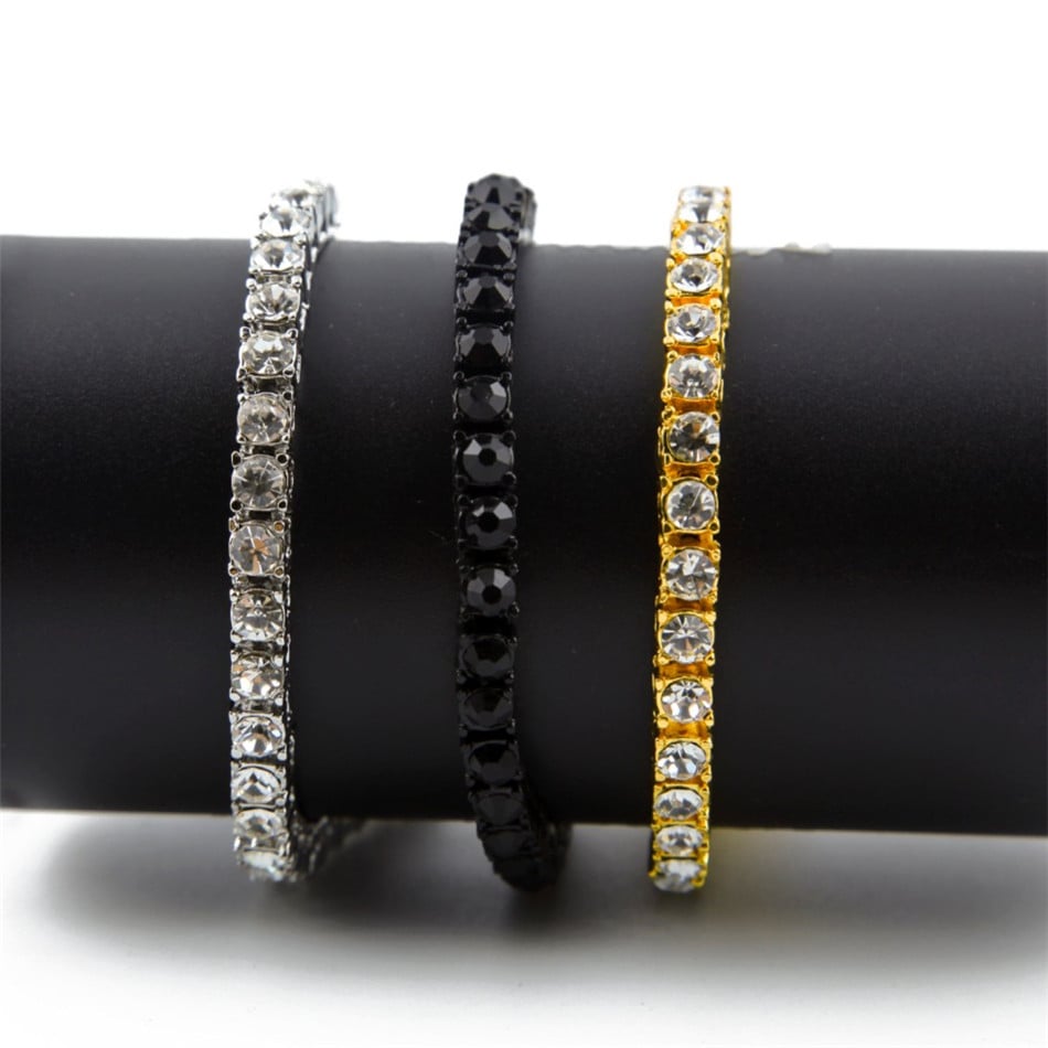 Image of Single Row Iced-Out 18k Gold, Silver and Black Rhodium Plating Bracelet 20cm