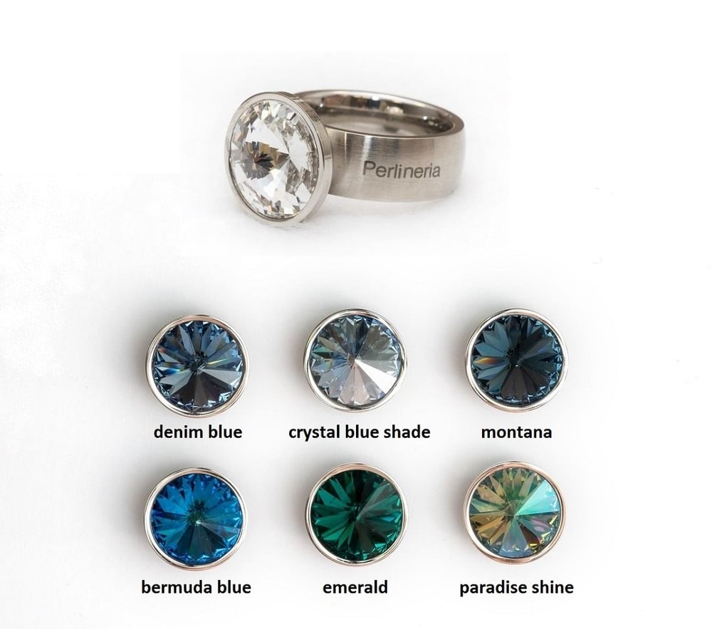 Image of Aufsatz Wechselring mit Swarovski Rivoli blau-grün