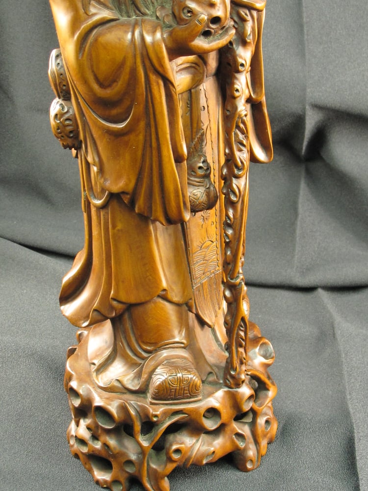 VERY RARE BEAUTIFUL VINTAGE CHINESE HAND CARVED WOOD STATUE OF SHOU