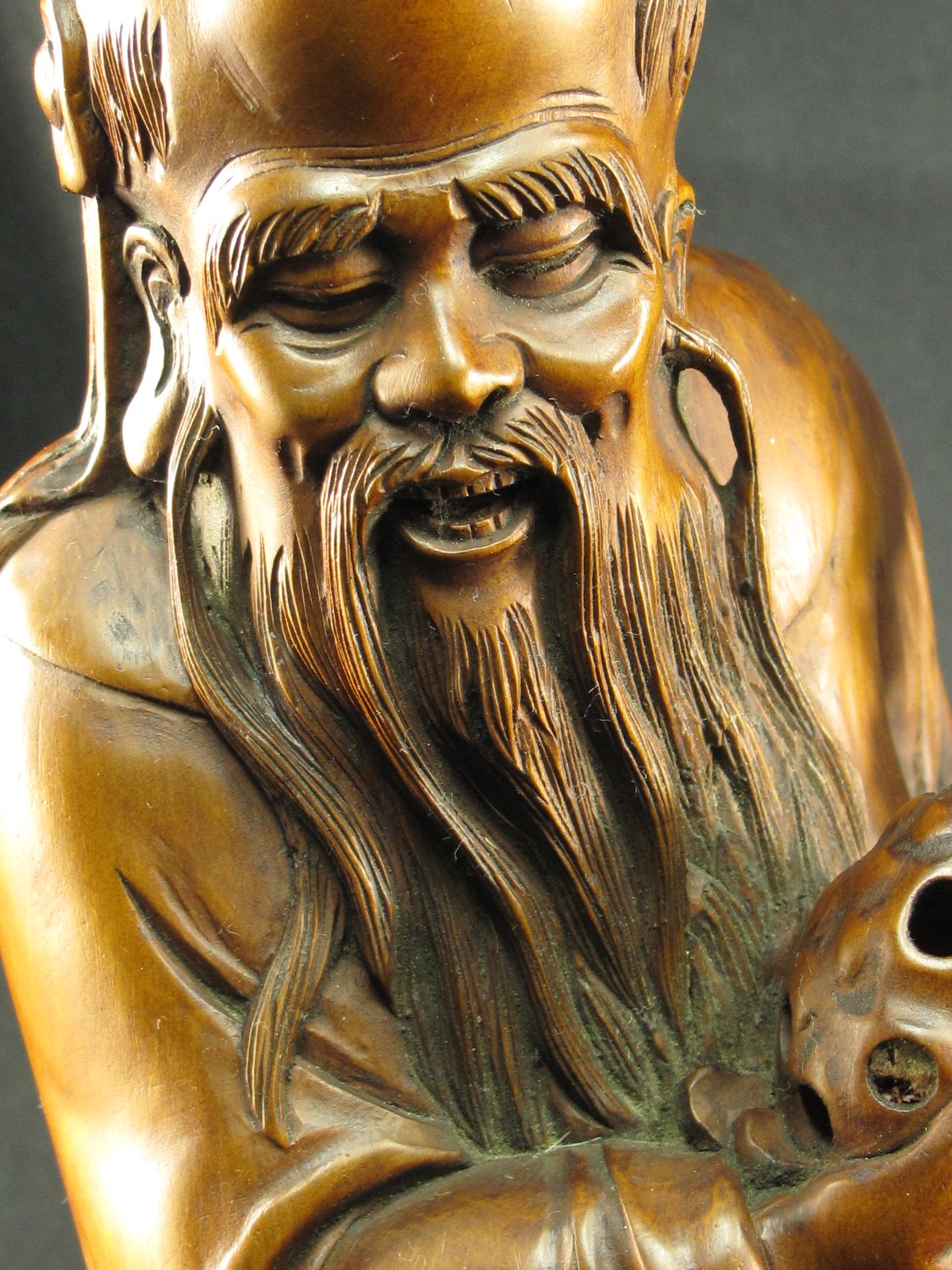 VINTAGE CHINESE WOOD STATUE OF SHOU XING-GONG | Baum Galleries