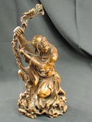 Image of VINTAGE CHINESE WOOD STATUE OF LONG EYEBROW LOHAN