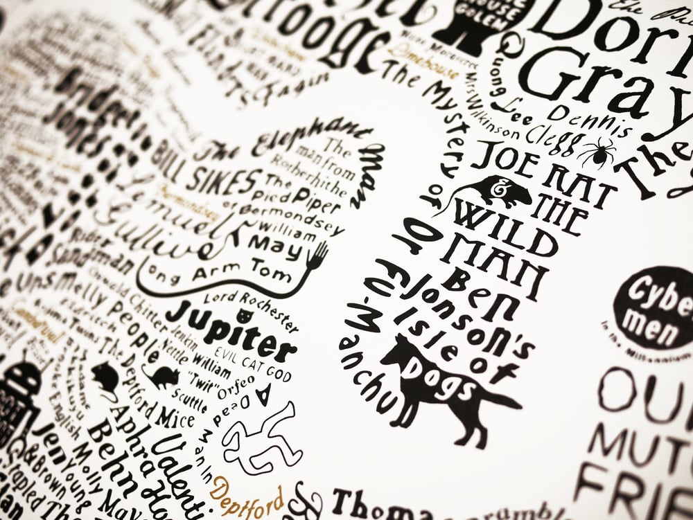 Literary London Map (White, Black and Gold)