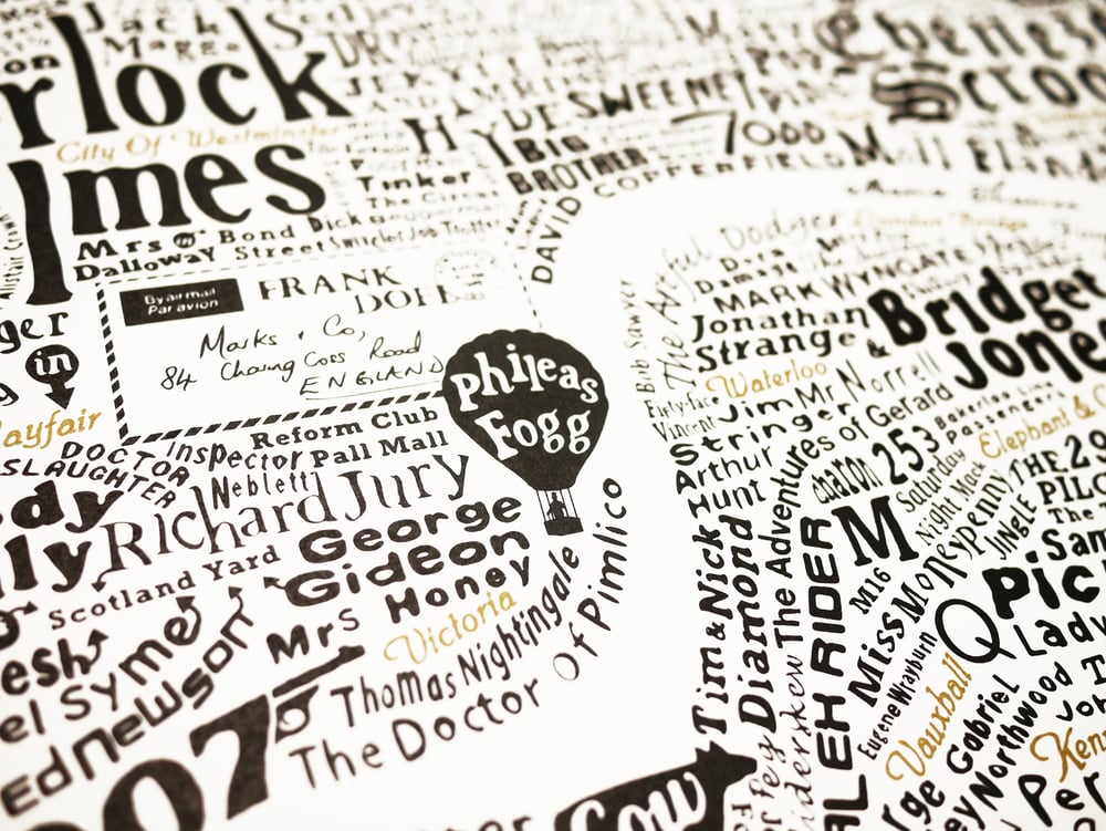 Literary London Map (White, Black and Gold)