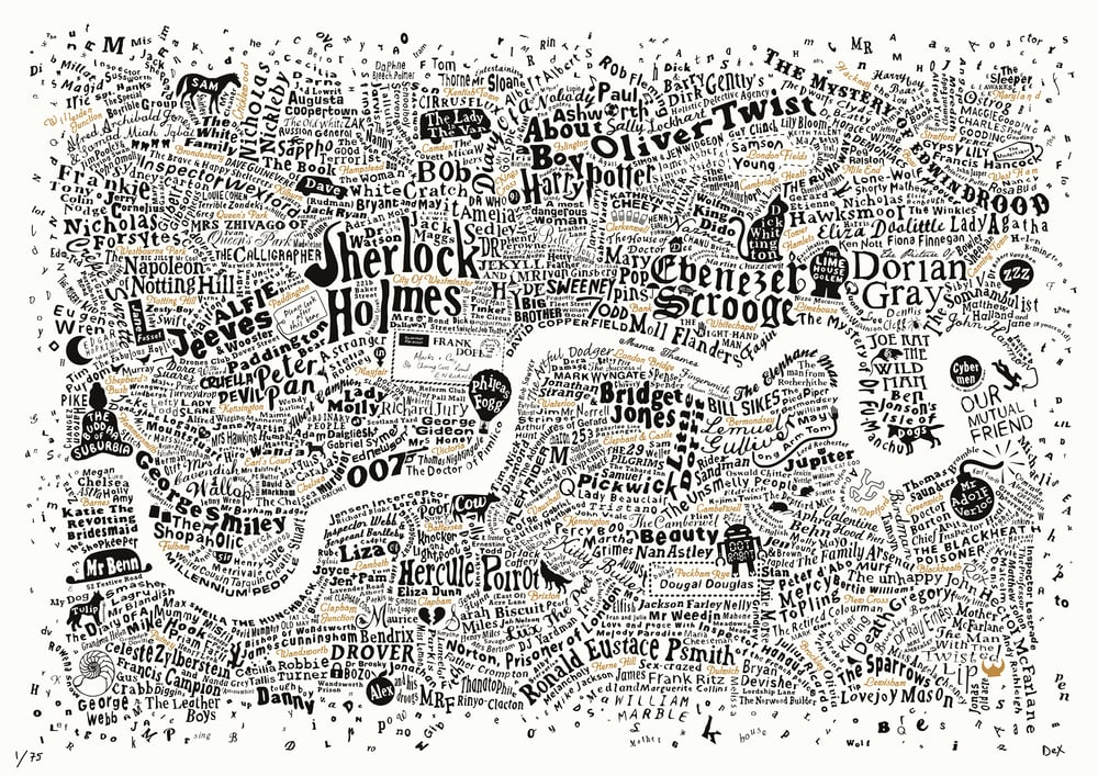 Literary London Map (White, Black and Gold)