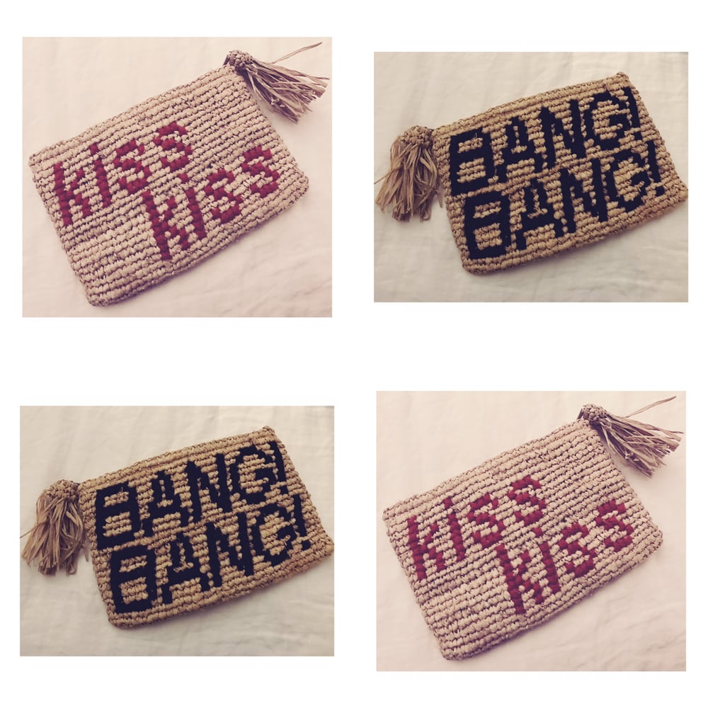 Image of kiss kiss BANG! BANG! raffia clutch