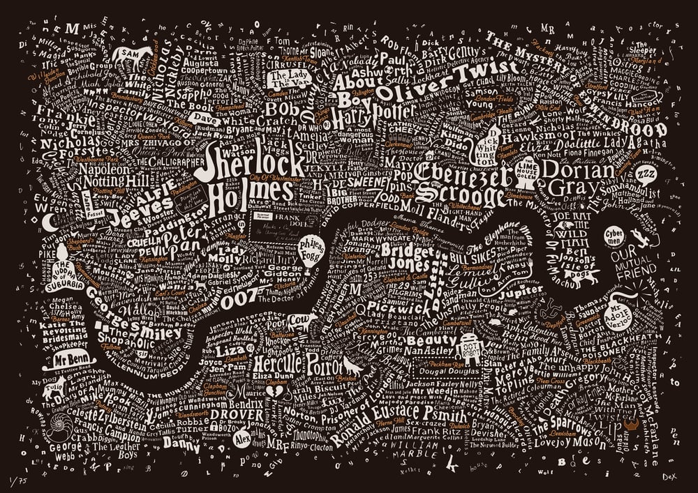 Literary London Map (Bronze & White on Brown Plike)