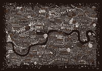 Image 2 of Literary London Map (Bronze & White on Brown Plike)