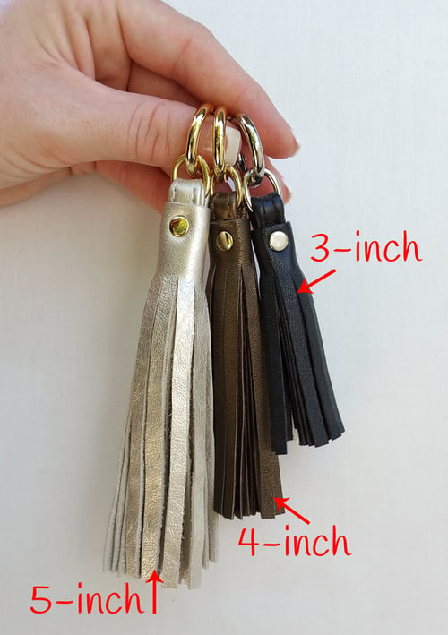 Image of Genuine Leather Tassel - Handbag Charm - 3 Sizes - Gold & Nickel Finishes - 25 Leather Colors