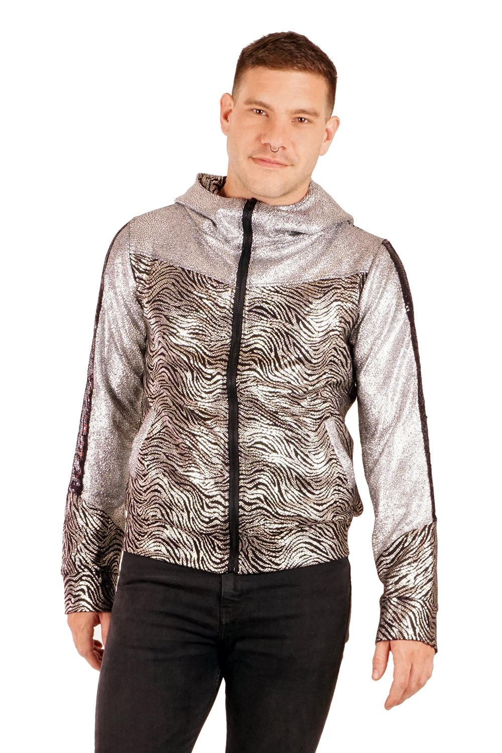 Future Retro Space Sports Jacket - Space Safari - Jet & Silver - Unisex