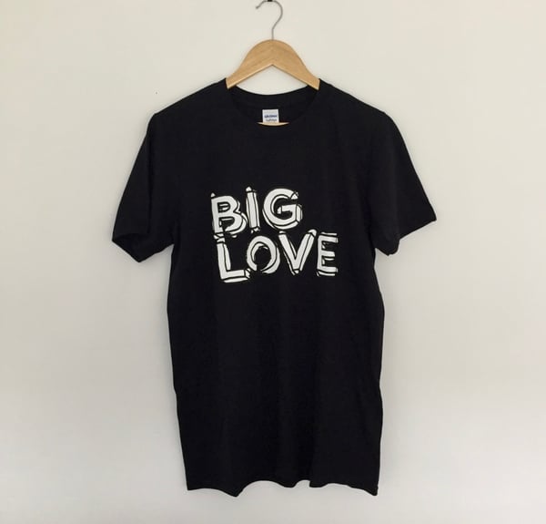 Image of 'BIG LOVE' SUPERSOFT T-SHIRT BLACK & WHITE PRINT ON BLACK  