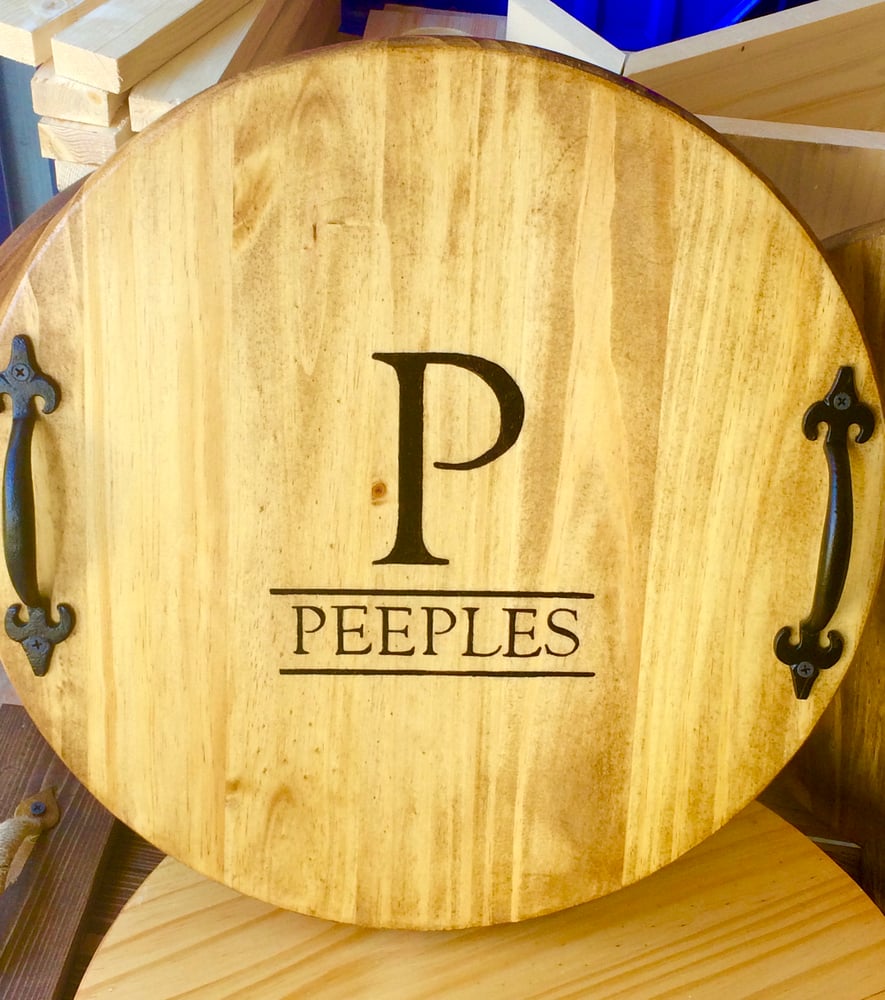 Image of Serving Tray with Wood Burned Initial