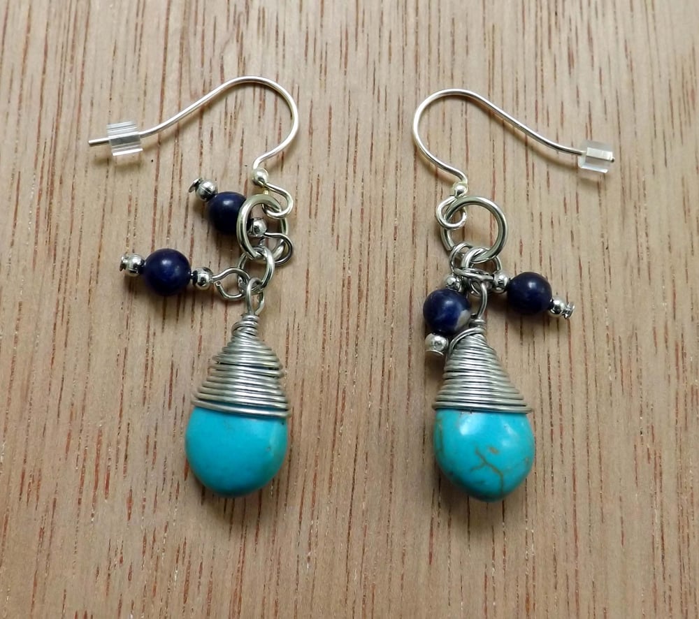 Image of Aztec Turquoise+Wire Raindrop Earrings