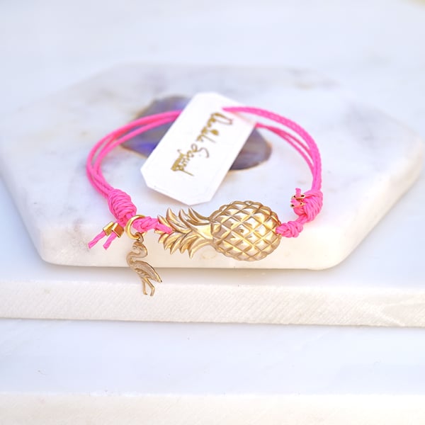 Image of Pineapple and flamingo bracelet,pink friendship bracelet,tropicana jewellery,beach bracelet