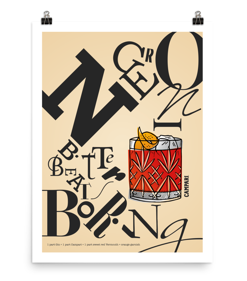 Image of NEGRONI "Bitter Beats Boring" Campaign Poster Print - CAMPARI