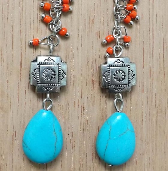 Image of Aztec Turquoise+Wire Raindrop Earrings