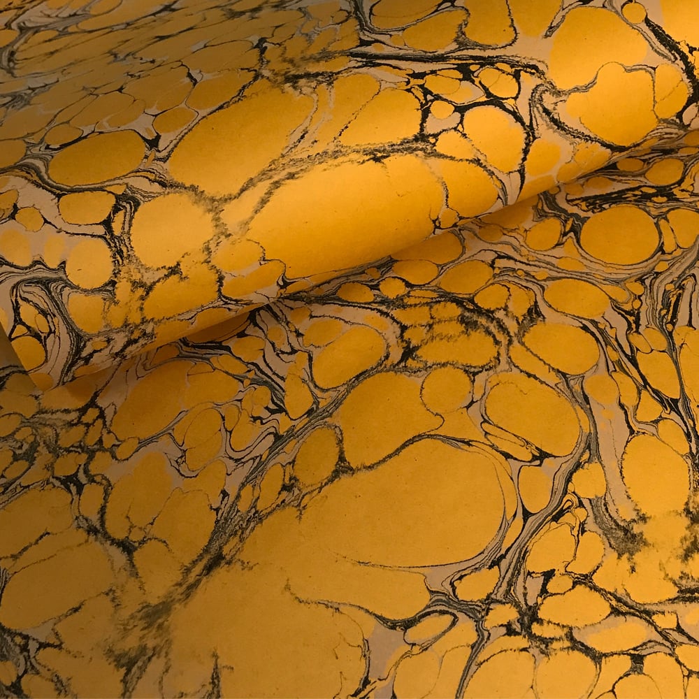 Image of Marbled Paper #71 'Golden Yellow Base Paper with traditional Marble Stone effect'
