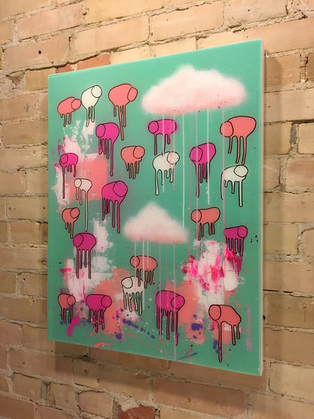 Image of Raining Cows, "WATERMELON SKY" 24"X30"