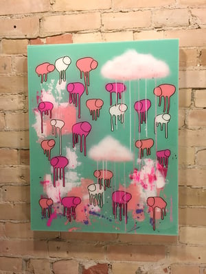 Image of Raining Cows, "WATERMELON SKY" 24"X30"