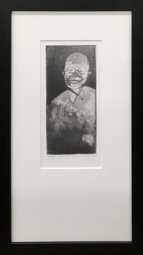 Image of "your smile is stained - the cry and march of shame" intaglio, edition of 10