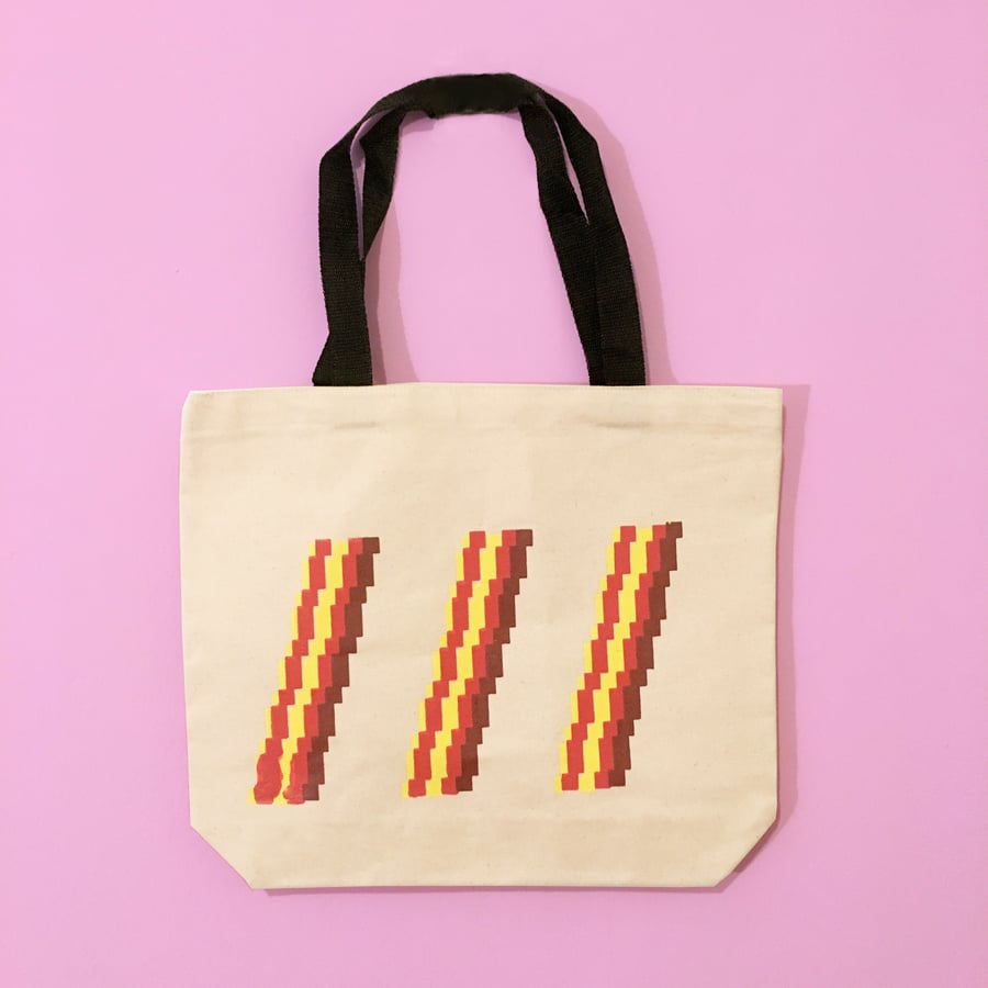 Image of 8-Bit Bacon Black Strap Tote Bag 