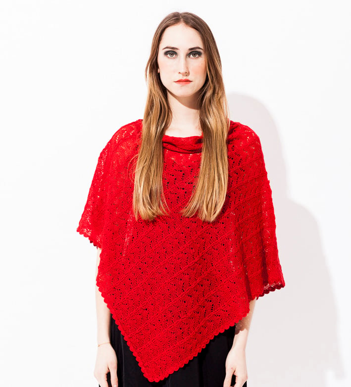 Image of Lace knitted Poncho                                   Red