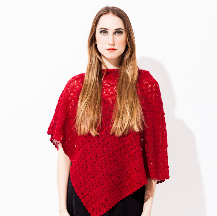 Image of Lace knitted poncho    Dark Red