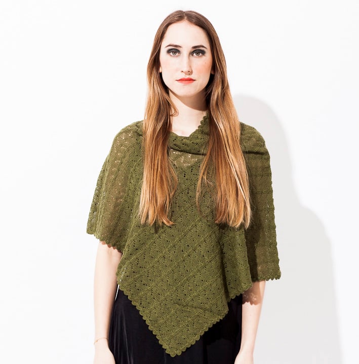 Image of Lace knitted poncho    Dark Green