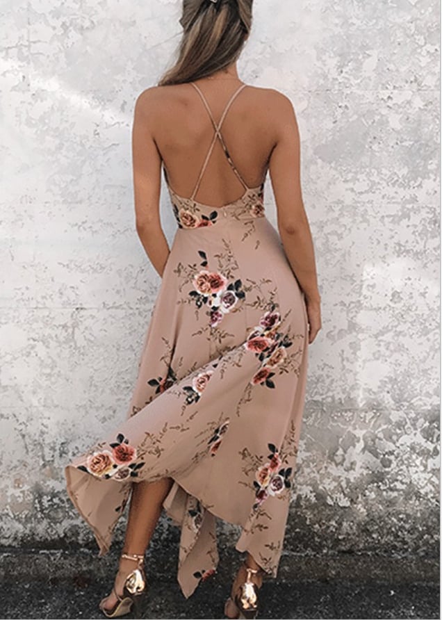 Image of Sexy condole belt Irregular printed dresses