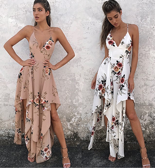 Image of Sexy condole belt Irregular printed dresses