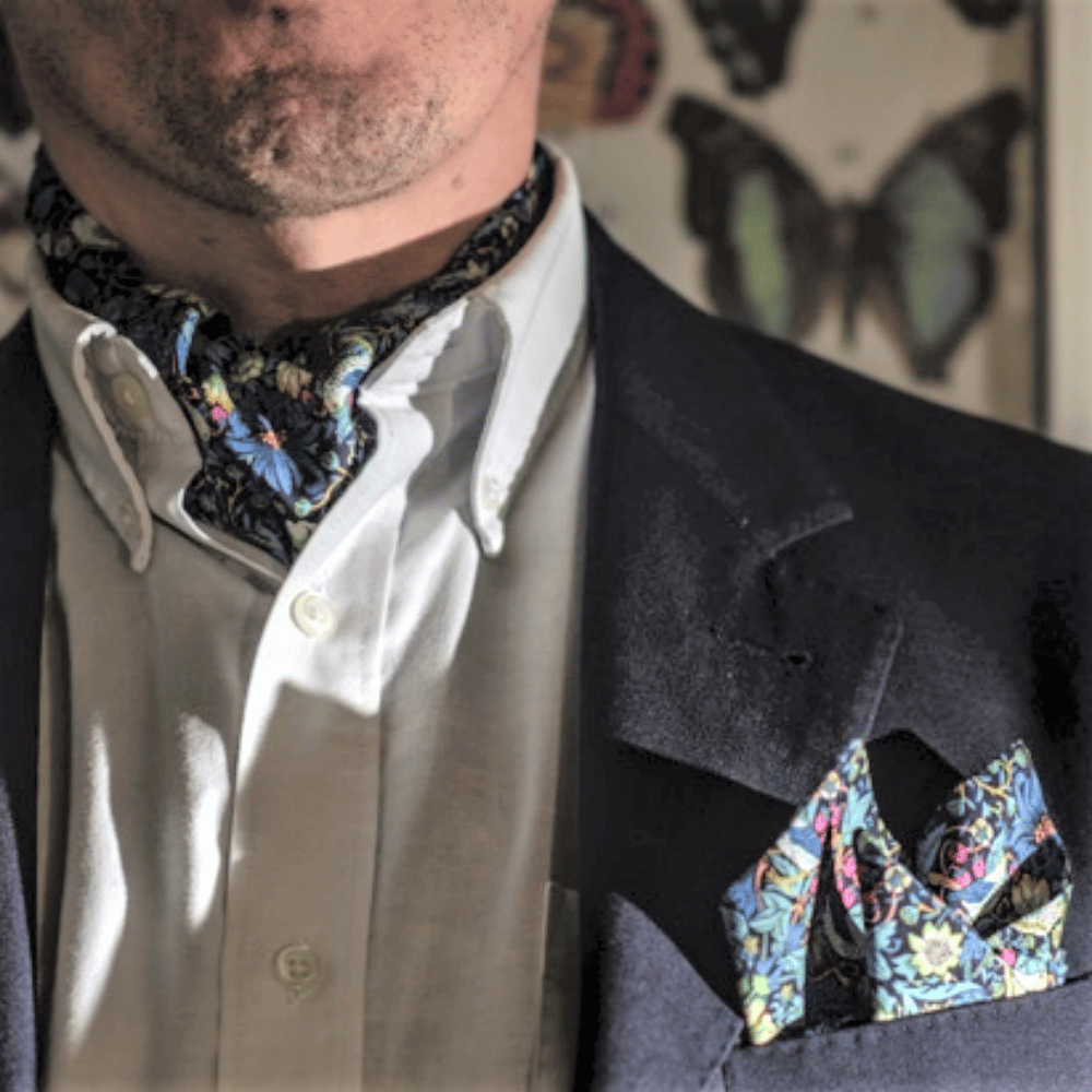 Image of The Strawberry Thief by William Morris Liberty Print Cravat and Pocket Square