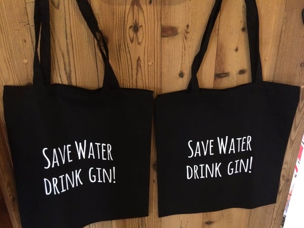 Image of Save water drink gin! Tote bag. Natural or black